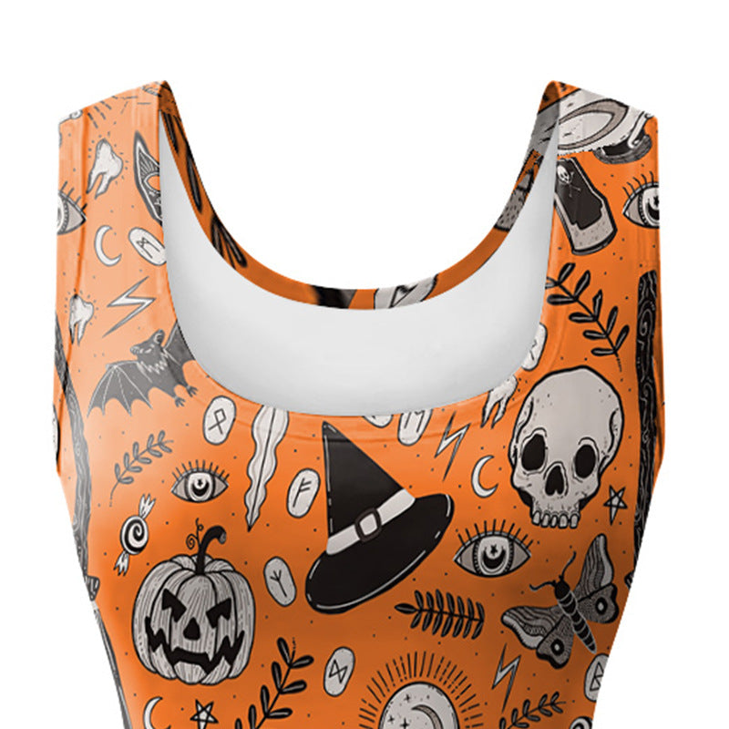 Women's Halloween Sleeveless Vest Pumpkin Skull Digital Printing Dress - QWIEL®