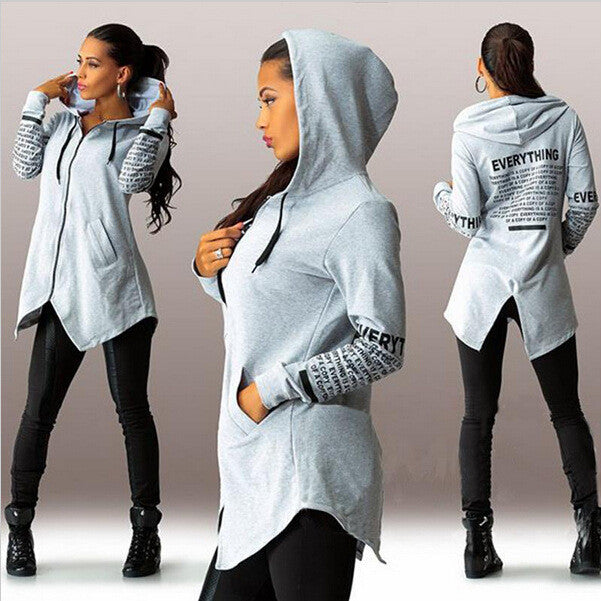 Women's Fashion Casual Graffiti Letter Print Zipper Hooded Sweater - QWIEL®