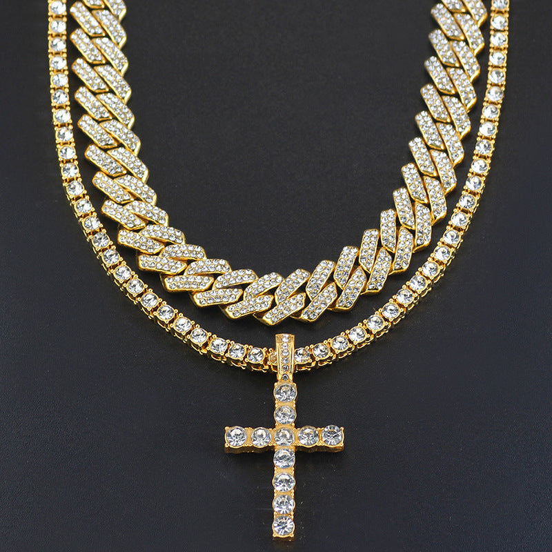 Cross 4.0mm Diamond Studded Single Row Men's Necklace - QWIEL®