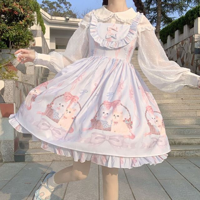 Cute Cats Tea Party Ruffles Dress