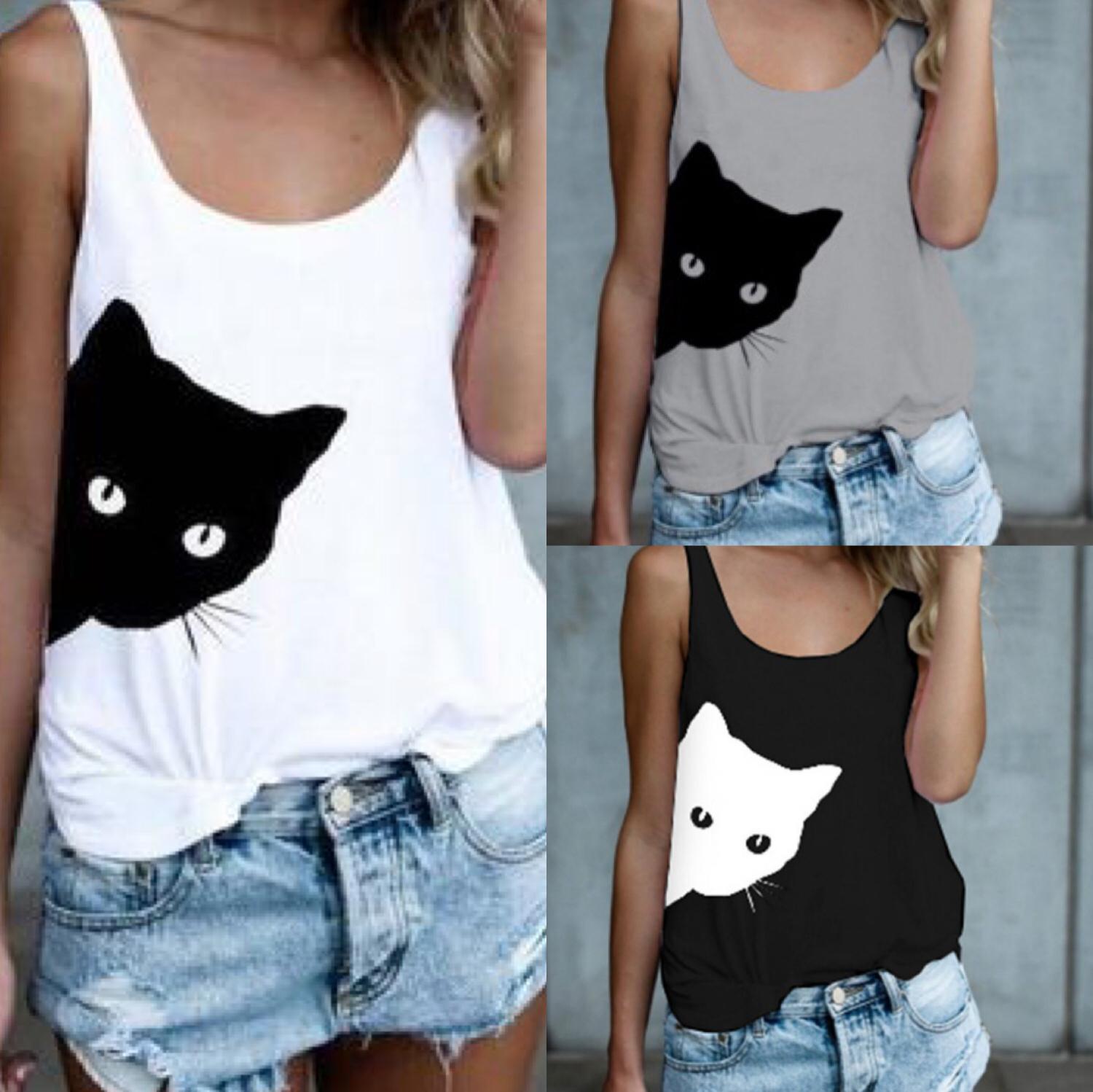 2021 summer AliExpress eab new best selling foreign trade sling cat head print vest sleeveless