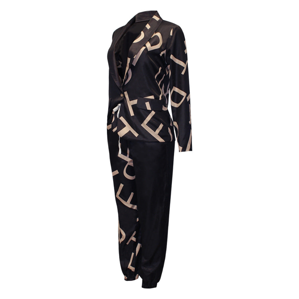 Women's Fashionable Printed Long-sleeved Lapel Suit Casual Suit - QWIEL®