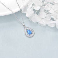 Sterling Silver Blue Opal Teardrop Necklace Jewelry for Women - QWIEL®