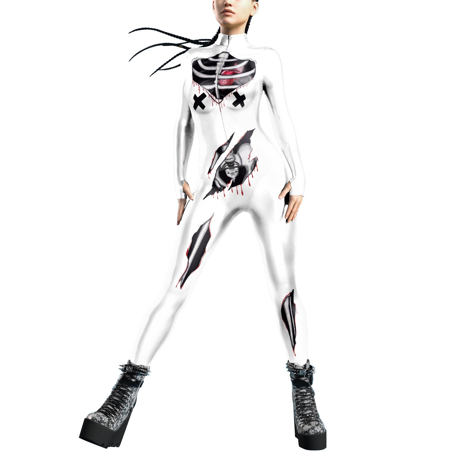 Women's Halloween Tight Body Skeleton Digital Printing Cool Jumpsuit - QWIEL®