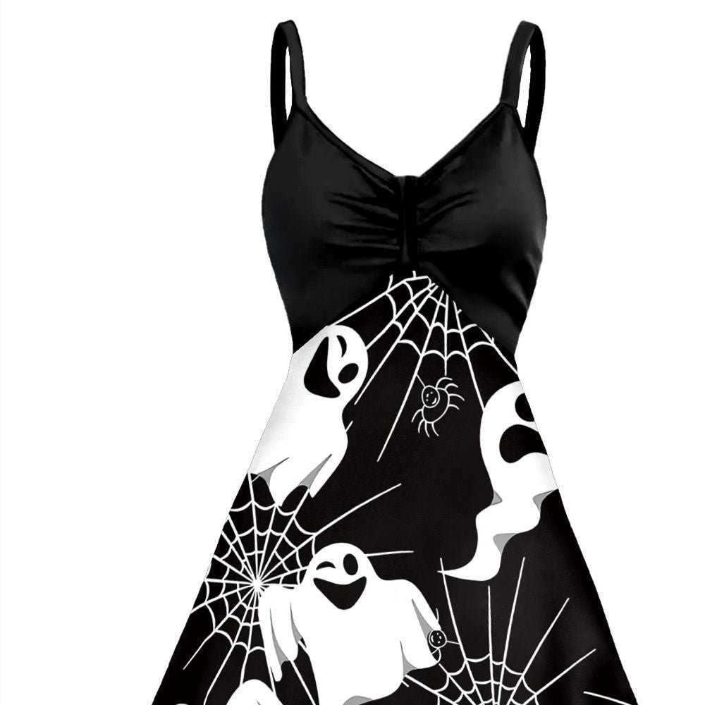 Women's Halloween Skull Head Printing Slip Dress - QWIEL®