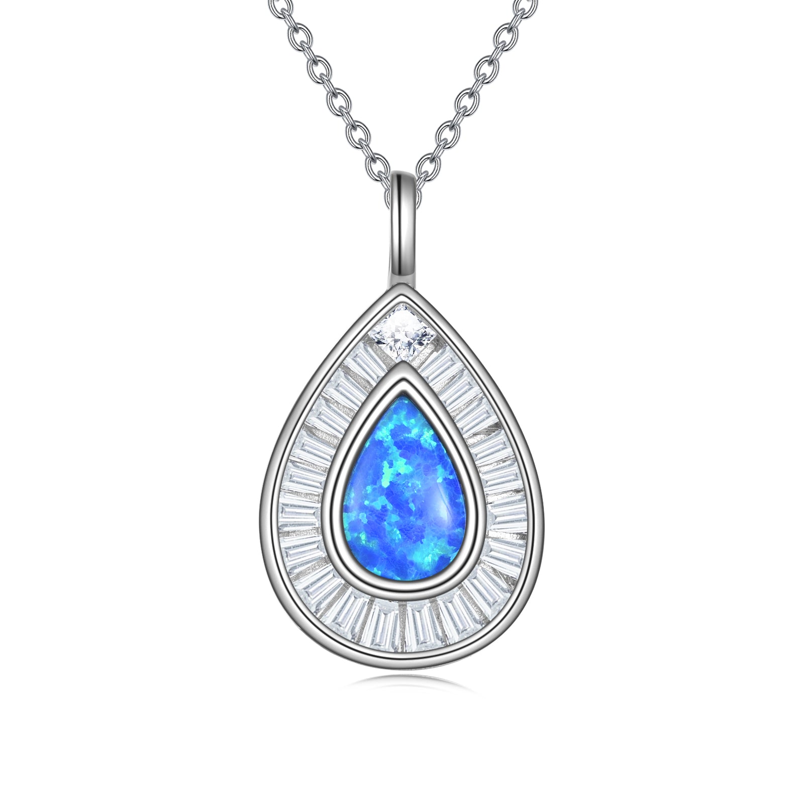 Sterling Silver Blue Opal Teardrop Necklace Jewelry for Women - QWIEL®
