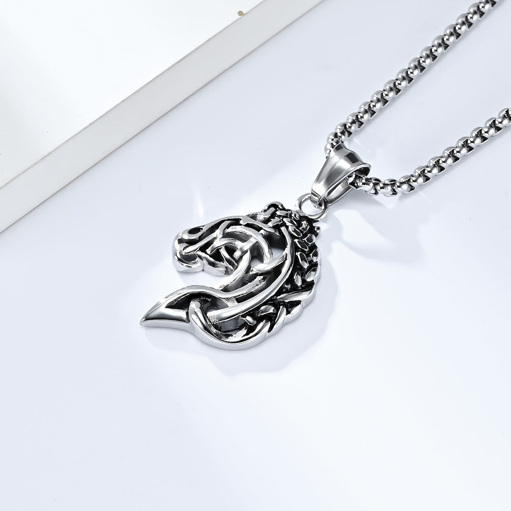 Retro Hollow Horse Head Titanium Steel Necklace - QWIEL®