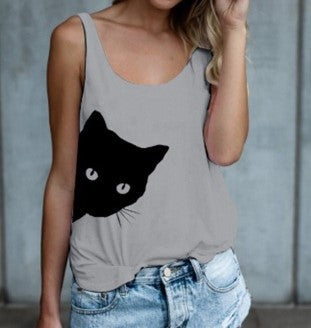 2021 summer AliExpress eab new best selling foreign trade sling cat head print vest sleeveless
