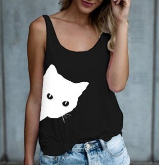 2021 summer AliExpress eab new best selling foreign trade sling cat head print vest sleeveless