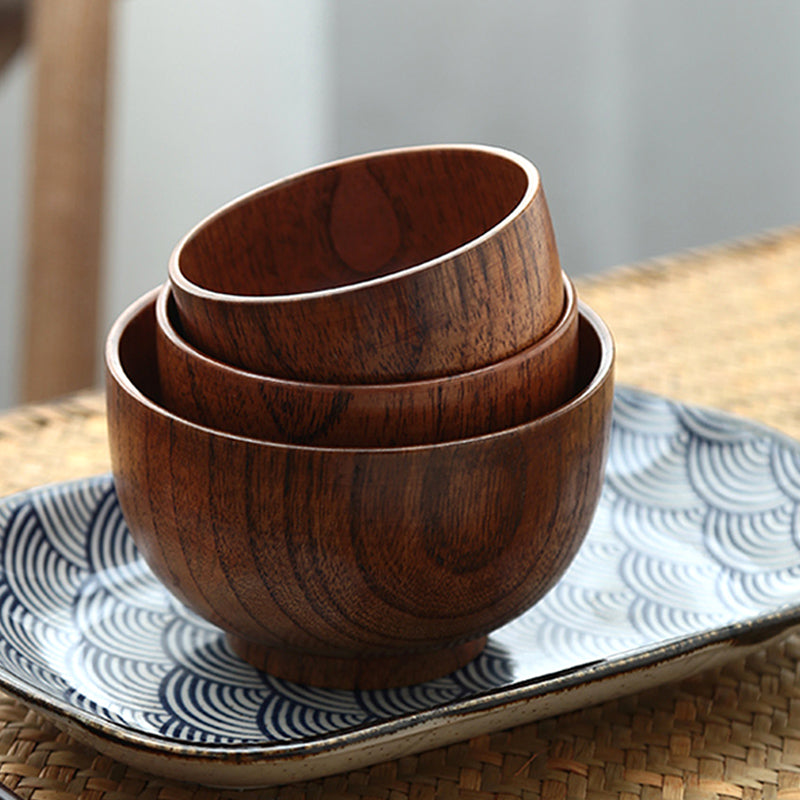 Wooden Bowl Japanese Style Wood Rice Soup Bowl Salad Bowl Food Container Large Small Bowl for Kids Tableware Wooden Utensils - QWIEL®