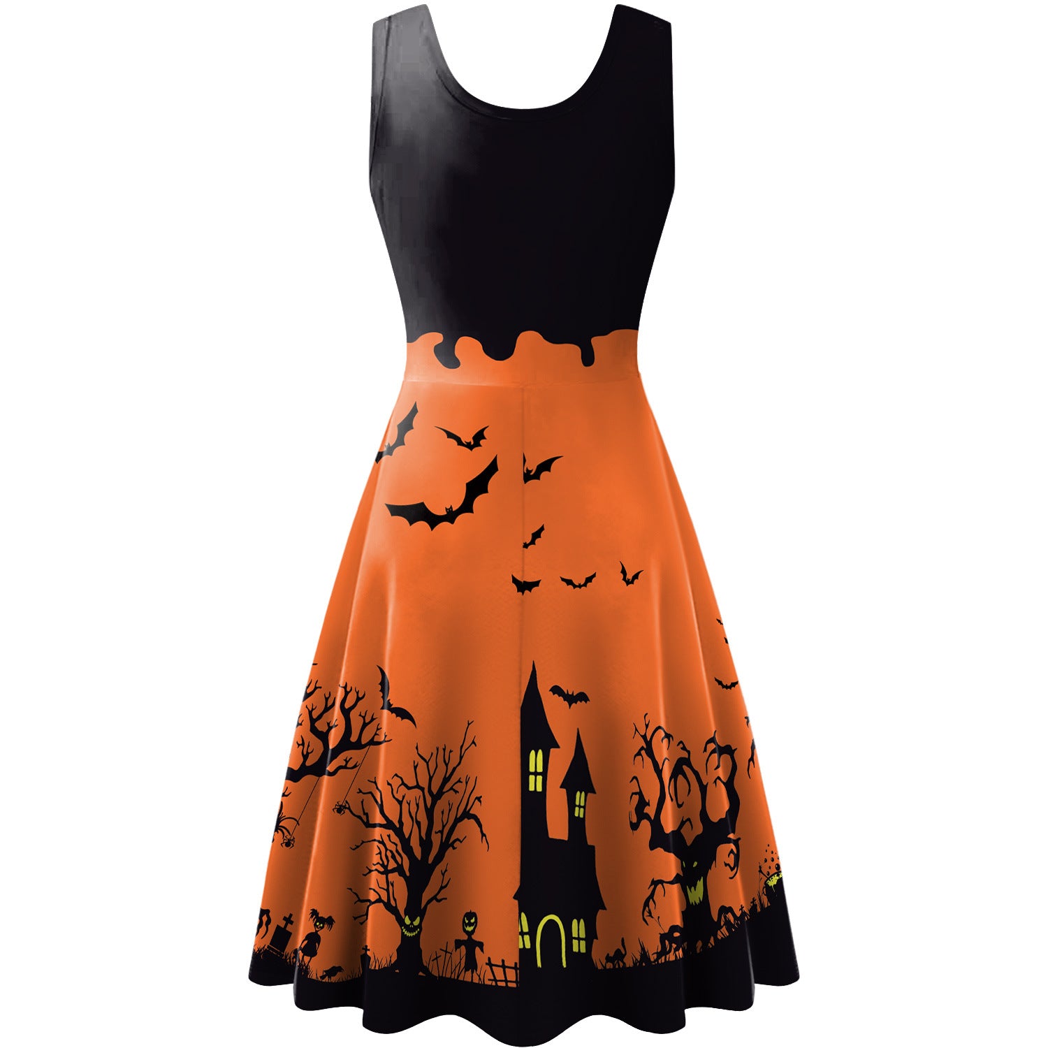 Women's Halloween Sleeveless Horror Bat Skeleton Digital Printed Dress - QWIEL®