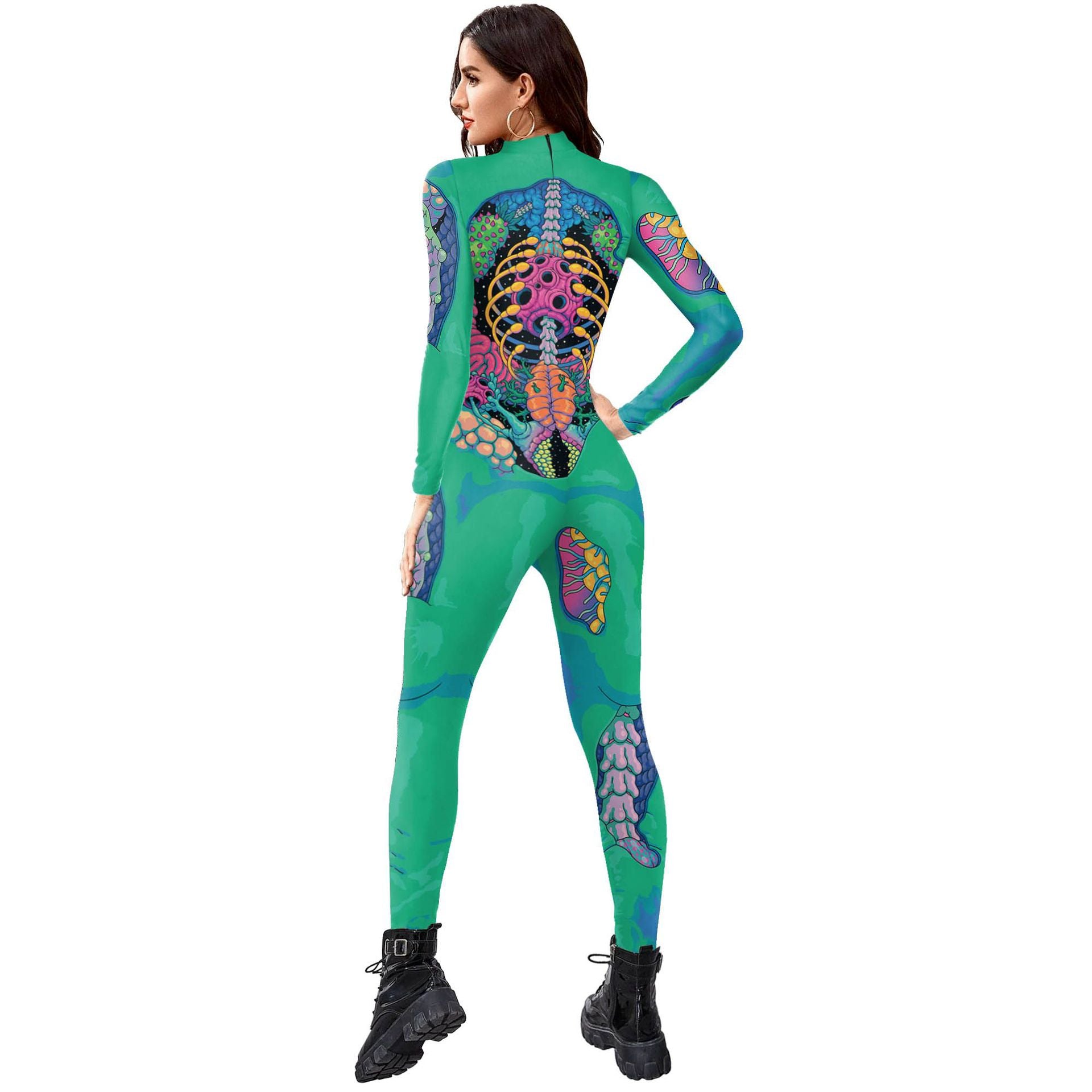 Women's Human Skeleton Digital Printing Jumpsuits For Performance