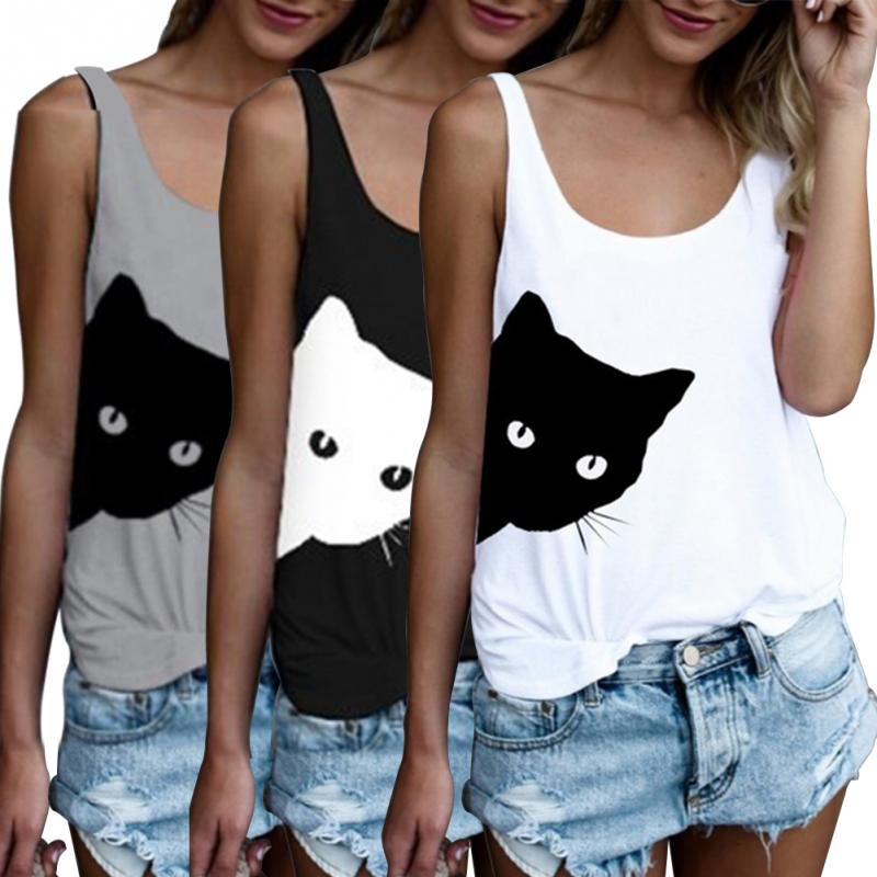 2021 summer AliExpress eab new best selling foreign trade sling cat head print vest sleeveless