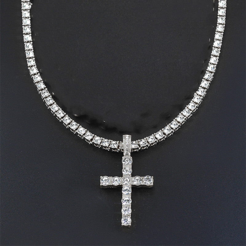 Cross 4.0mm Diamond Studded Single Row Men's Necklace - QWIEL®