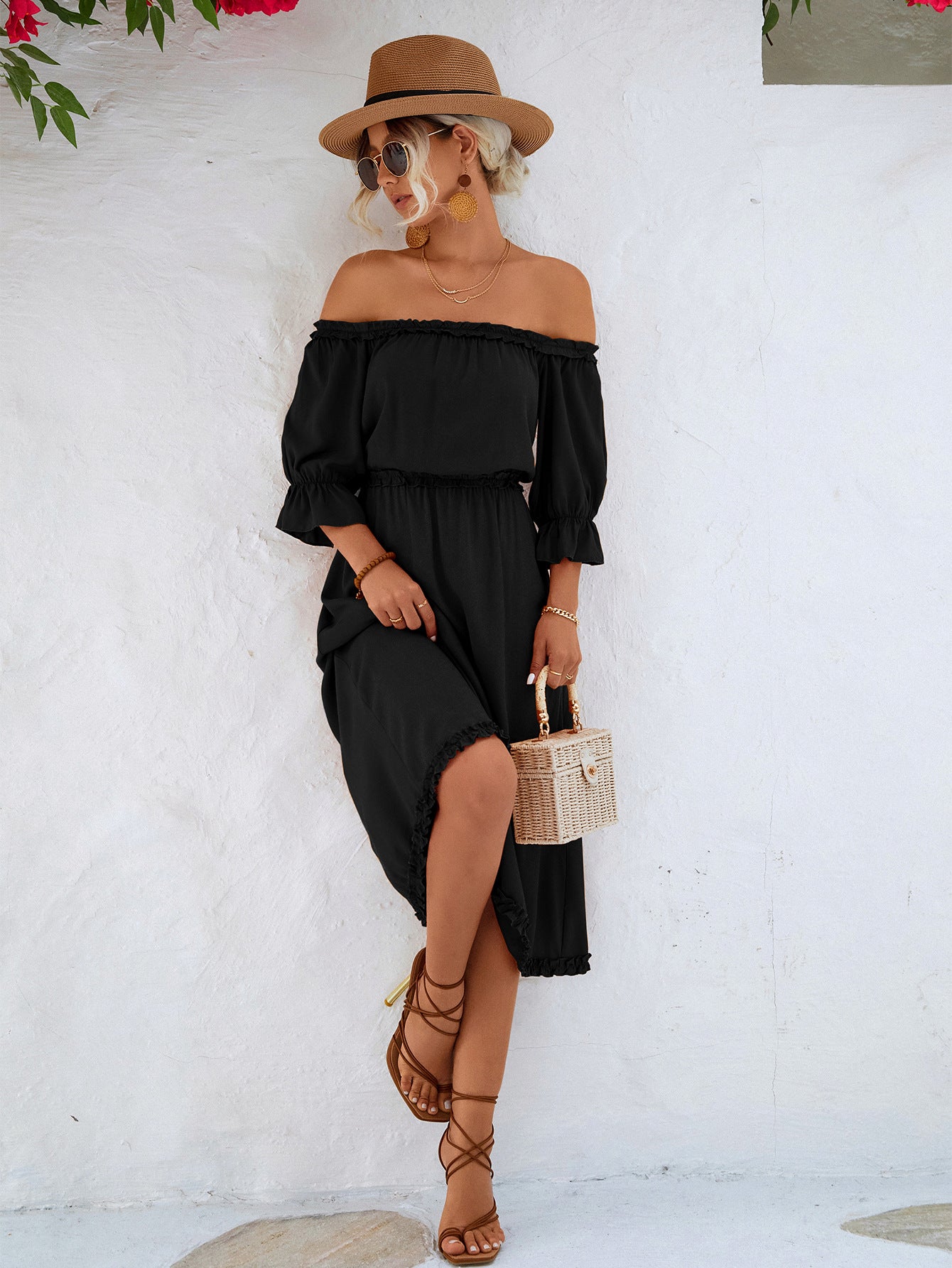 Women's Ruffled Off-shoulder Casual Dress