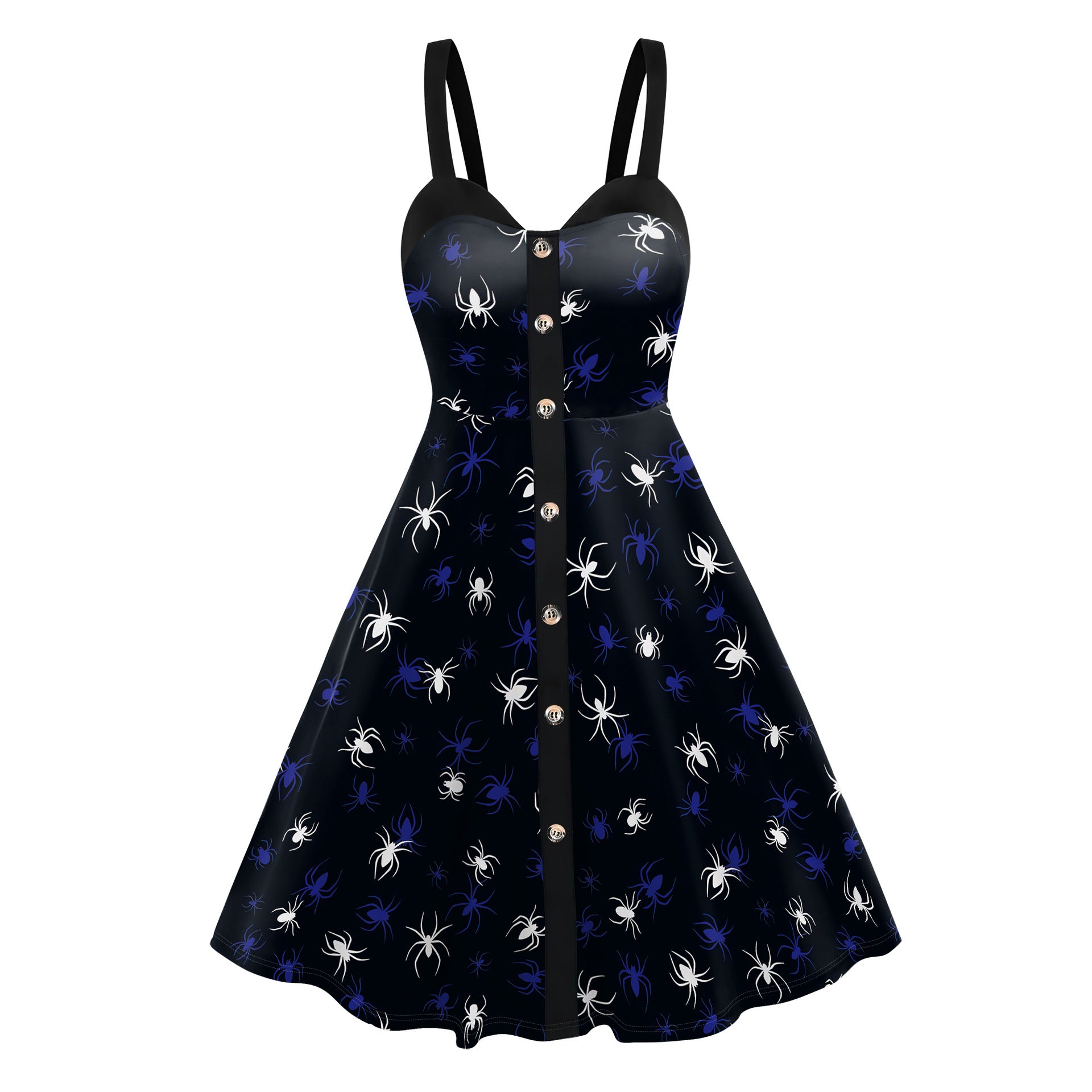 Women's Skeleton Spider Web Digital Printing Slip Dress