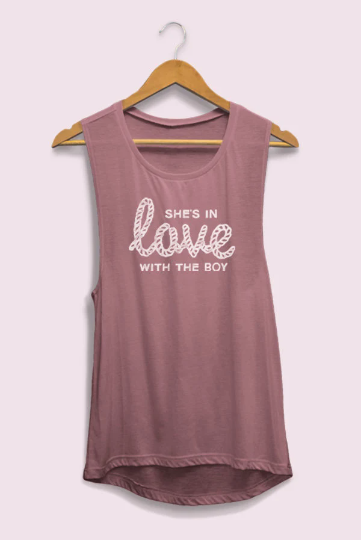 She's In Love with the Boy - Bachelorette Party Flowy Muscle Tank Tops