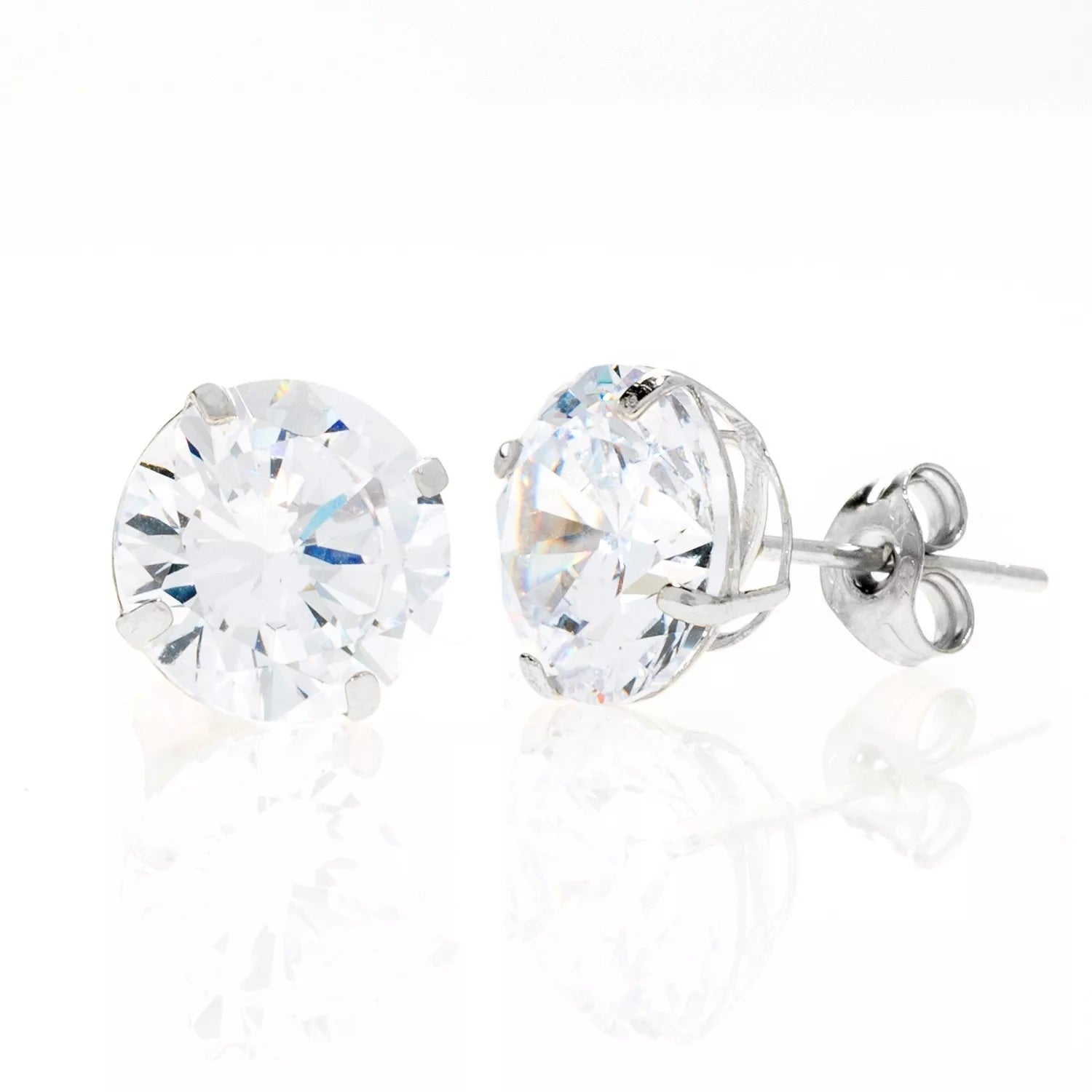 14K White Gold Round Basket Setting Simulated Round Diamond Stud Earrings