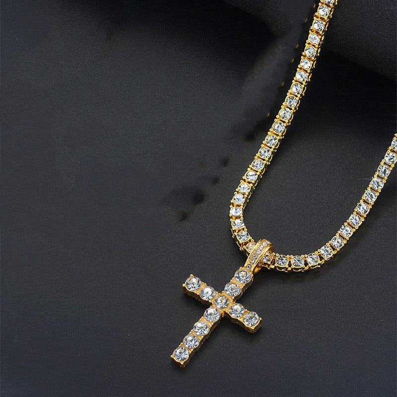 Cross 4.0mm Diamond Studded Single Row Men's Necklace - QWIEL®