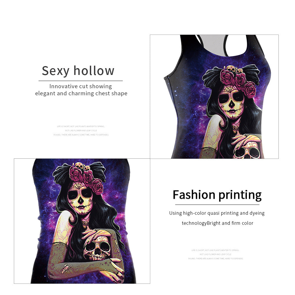 Women's Halloween Ghost Skull Printed Vest