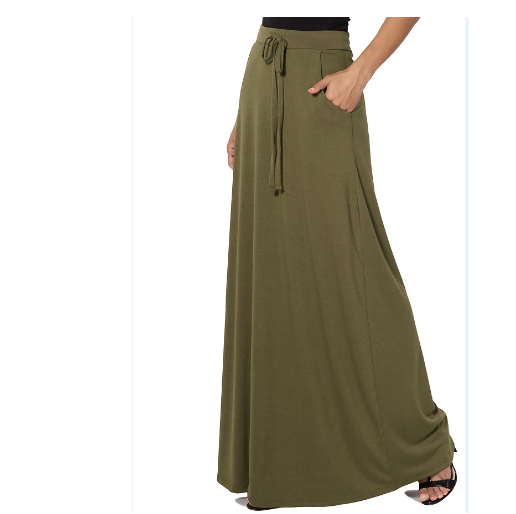 Double Take Full Size Soft Rayon Drawstring Waist Maxi Skirt Rayon