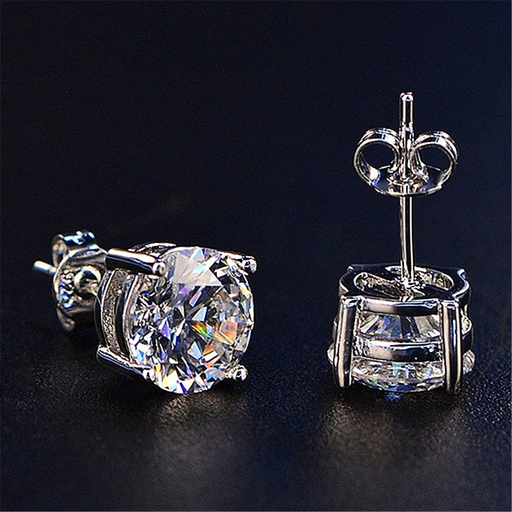 Women's White Diamond Round Cut Four-claw Stud Earrings