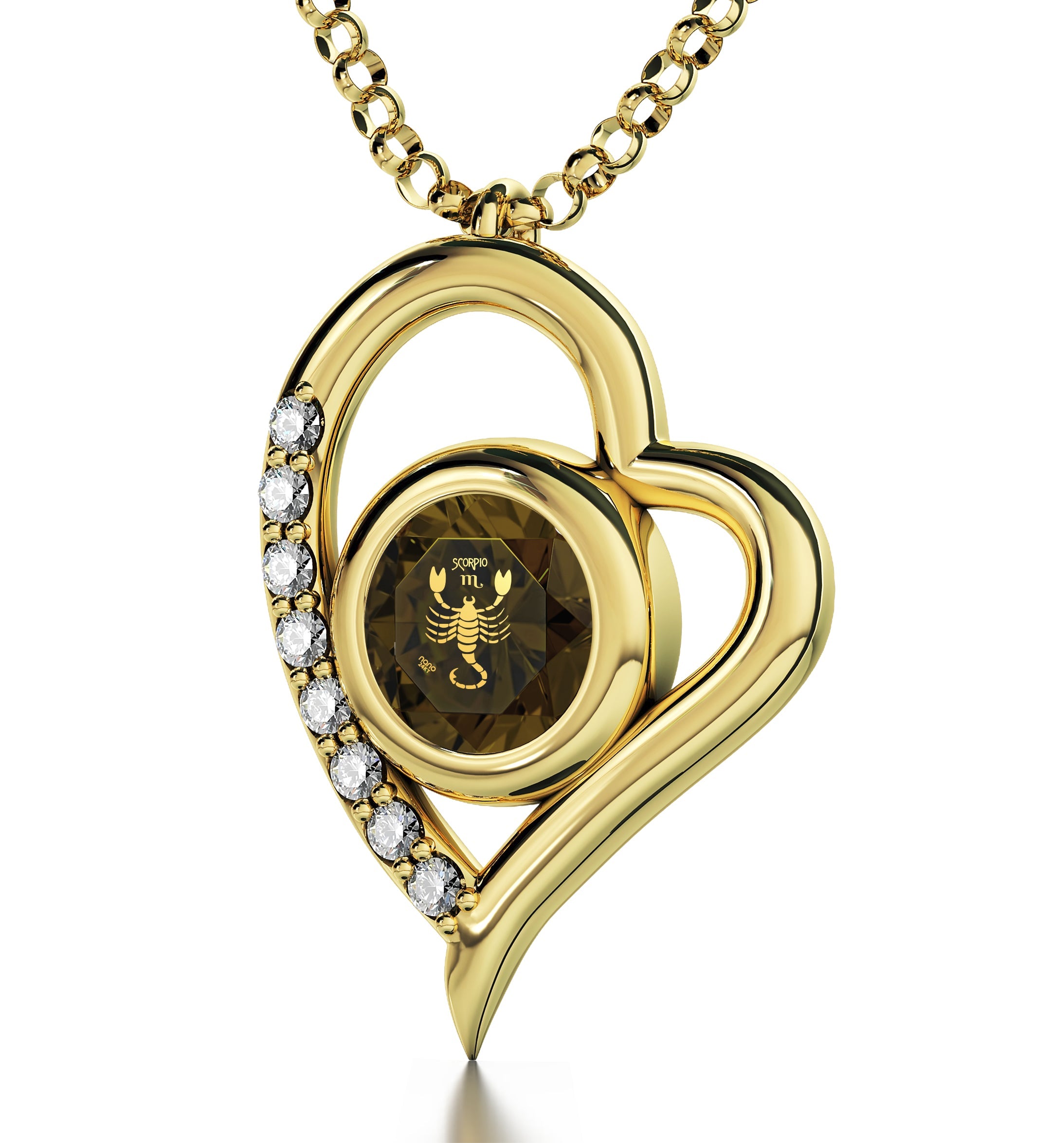 Gold Plated Silver Scorpio Necklace Zodiac Heart Pendant 24k Gold Inscribed on Crystal