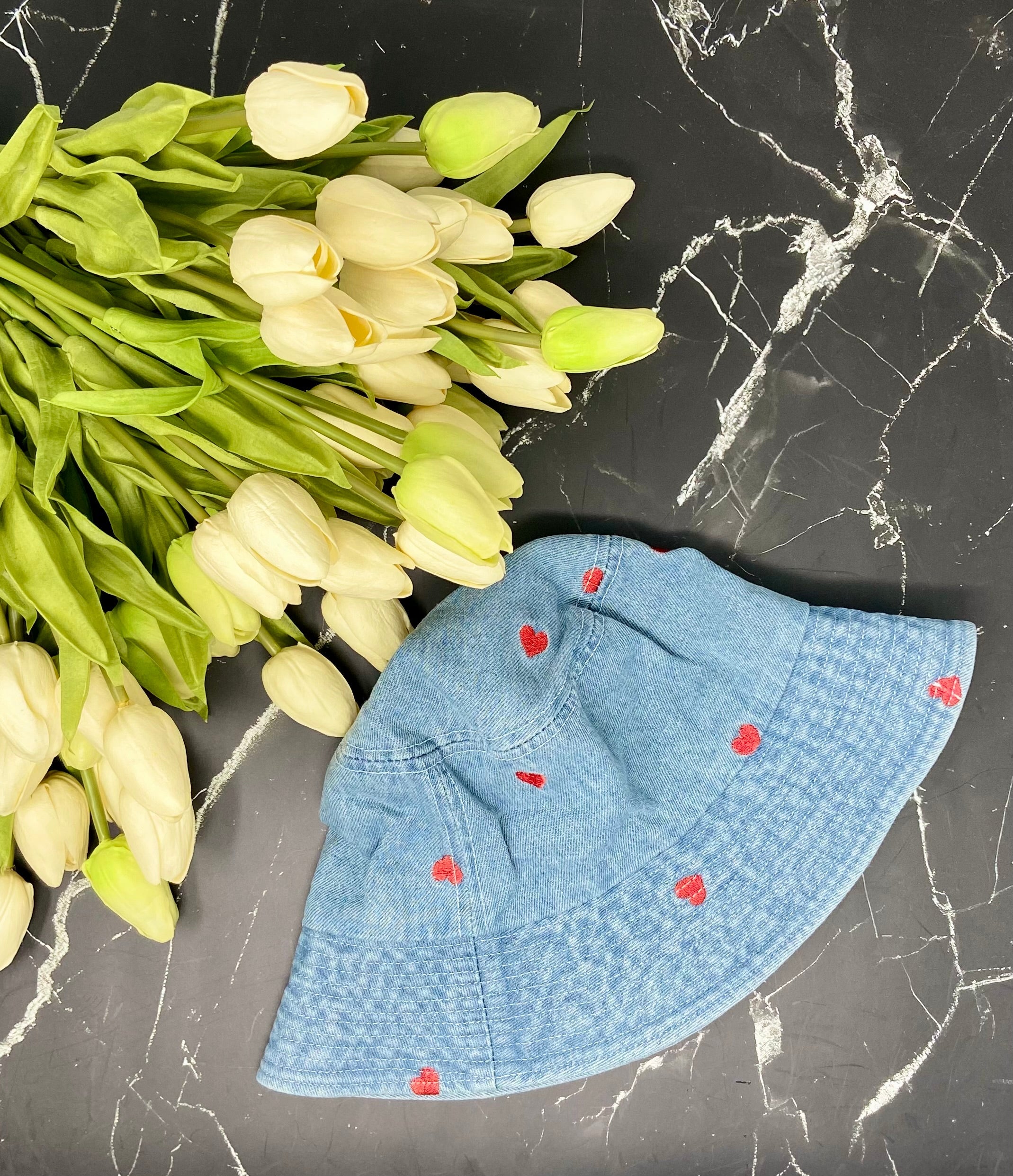 Tiny Heart Denim Bucket - Bachelorette Party Hats!