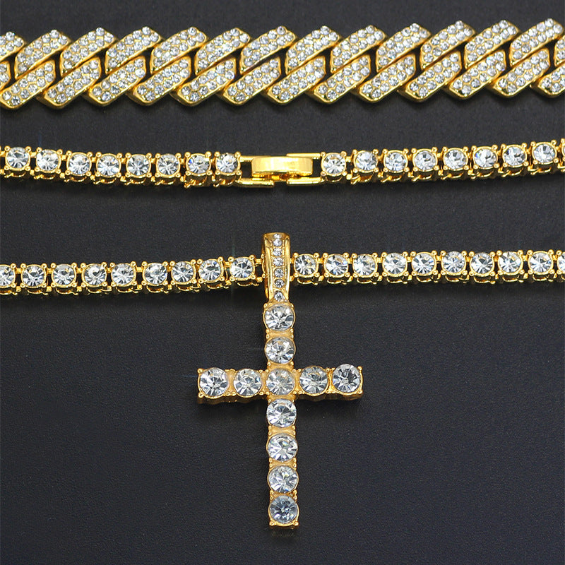 Cross 4.0mm Diamond Studded Single Row Men's Necklace - QWIEL®