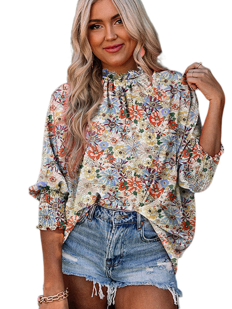 Women's Autumn Pullover Sweet Style Printed Long-sleeved Top Chiffon Shirt - QWIEL®