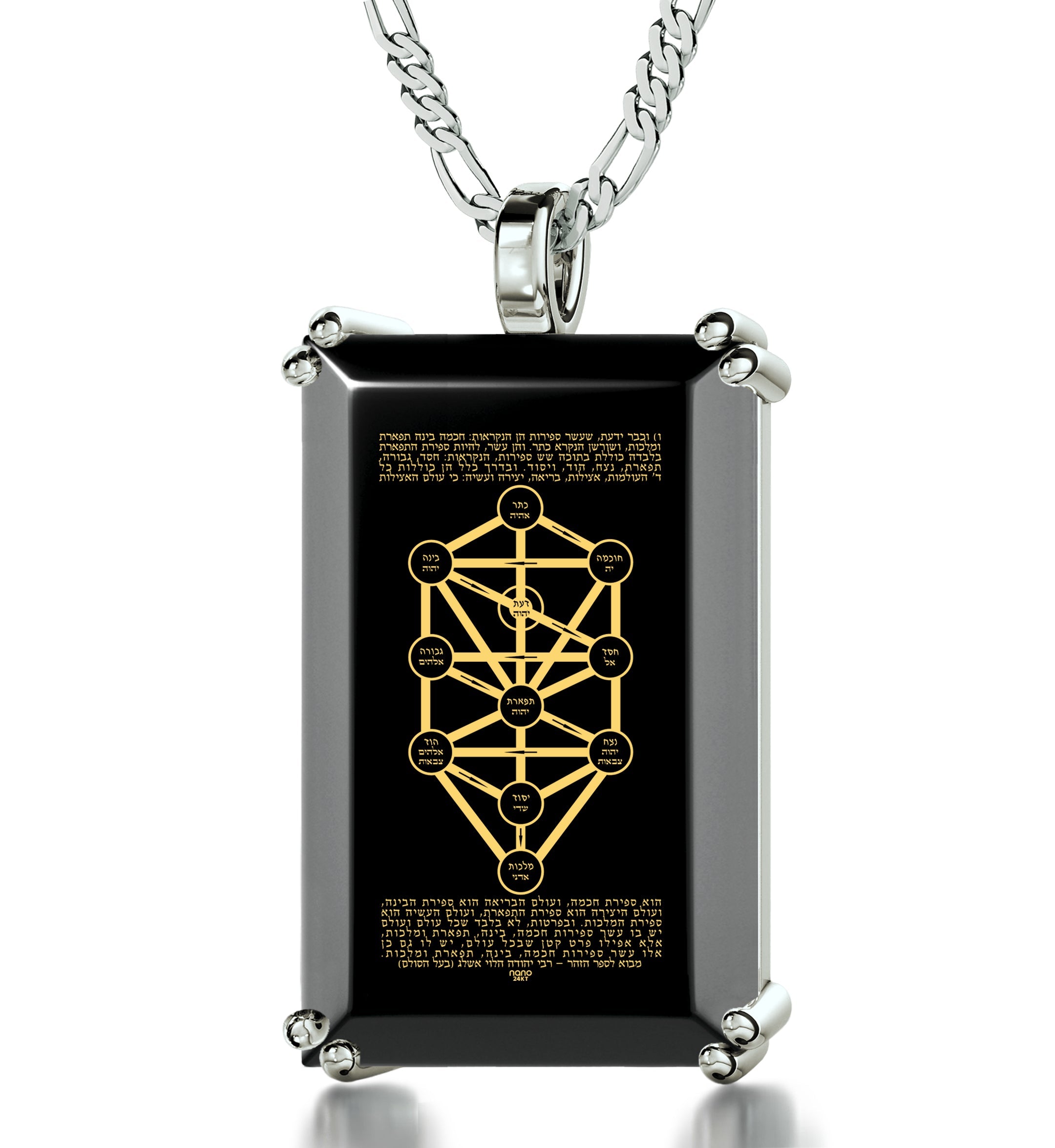 Men's Tree of Life Kabballah Necklace 10 Spheres Pendant 24k Gold Inscribed on Onyx