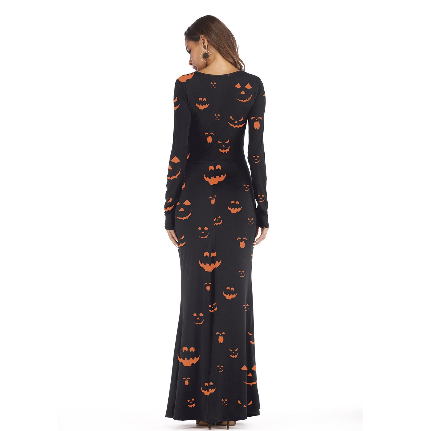 Women's Round Neck And Long Pattern Long-sleeved Pumpkin Digital Printed Dress - QWIEL®