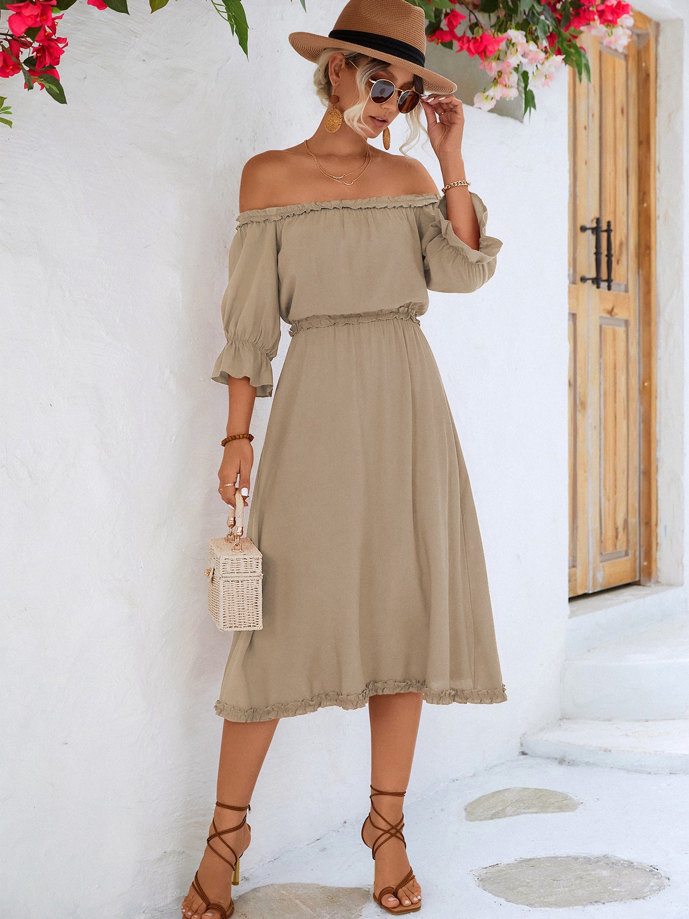 Women's Ruffled Off-shoulder Casual Dress