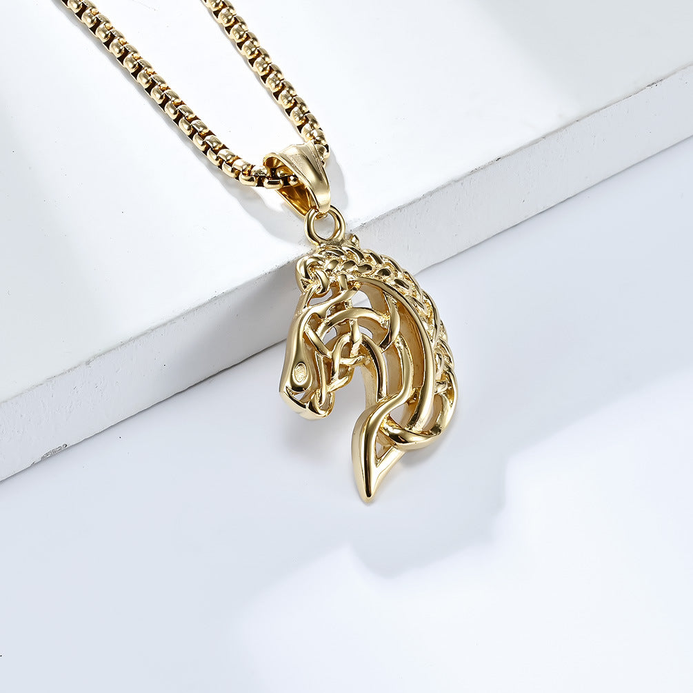 Retro Hollow Horse Head Titanium Steel Necklace - QWIEL®
