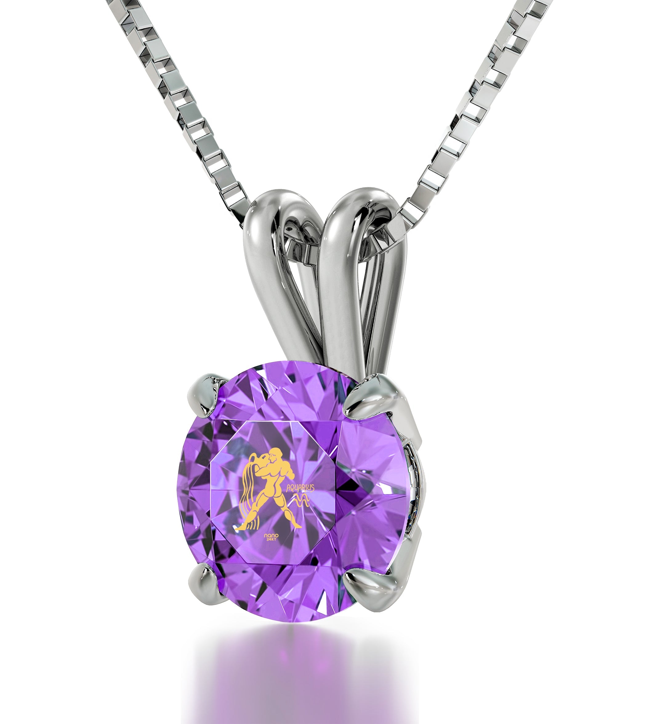 925 Sterling Silver Aquarius Necklace Zodiac Pendant 24k Gold Inscribed on Crystal