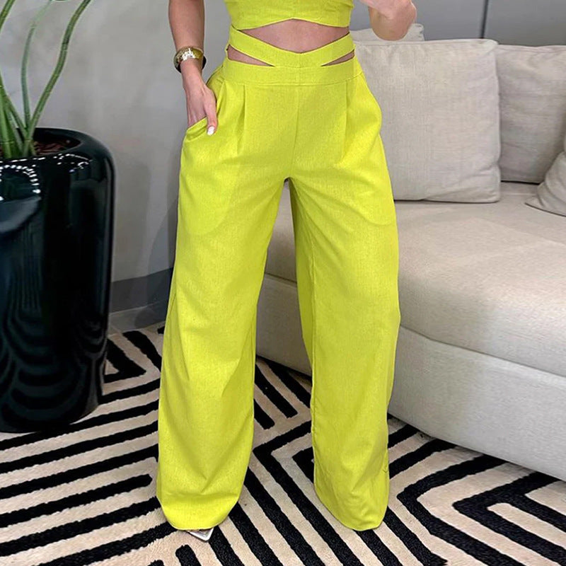 Women's Fashion Slim-fit Solid Color Top Pants Suit