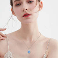 Sterling Silver Blue Opal Teardrop Necklace Jewelry for Women - QWIEL®