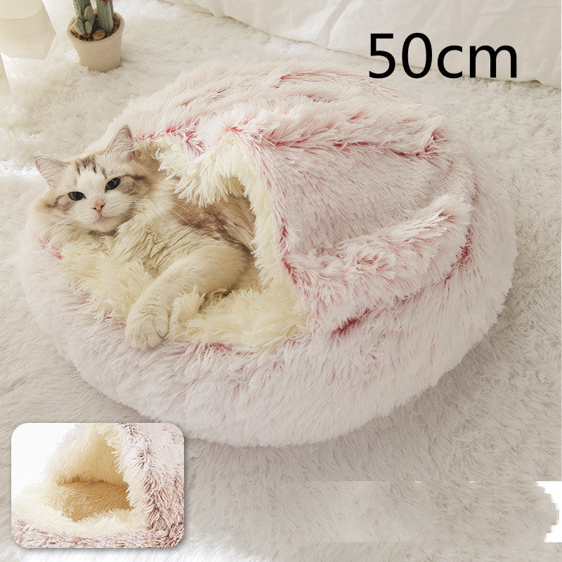 2 In 1 Dog And Cat Bed Pet Winter Bed Round Plush Warm Bed House Soft Long Plush Pets Bed