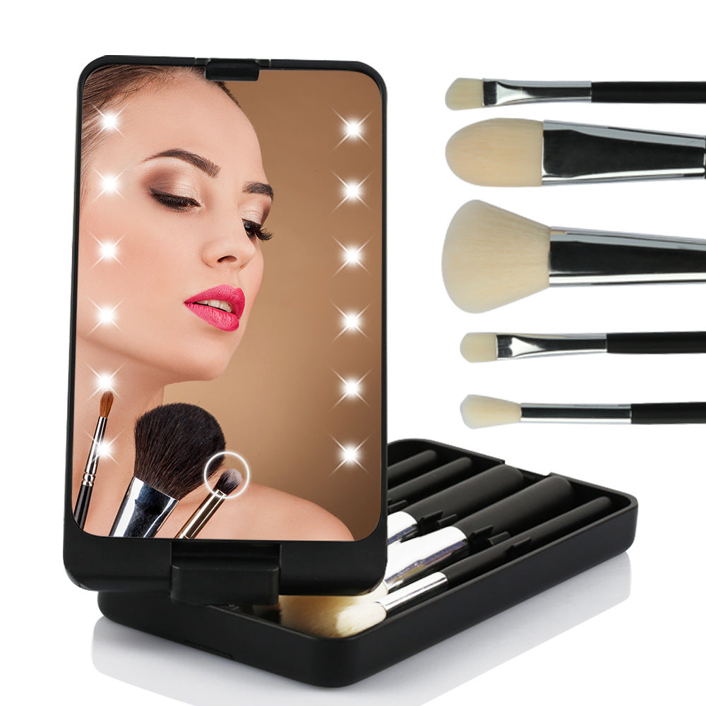 Folding Makeup Mirror With Makeup Brush Set - QWIEL®