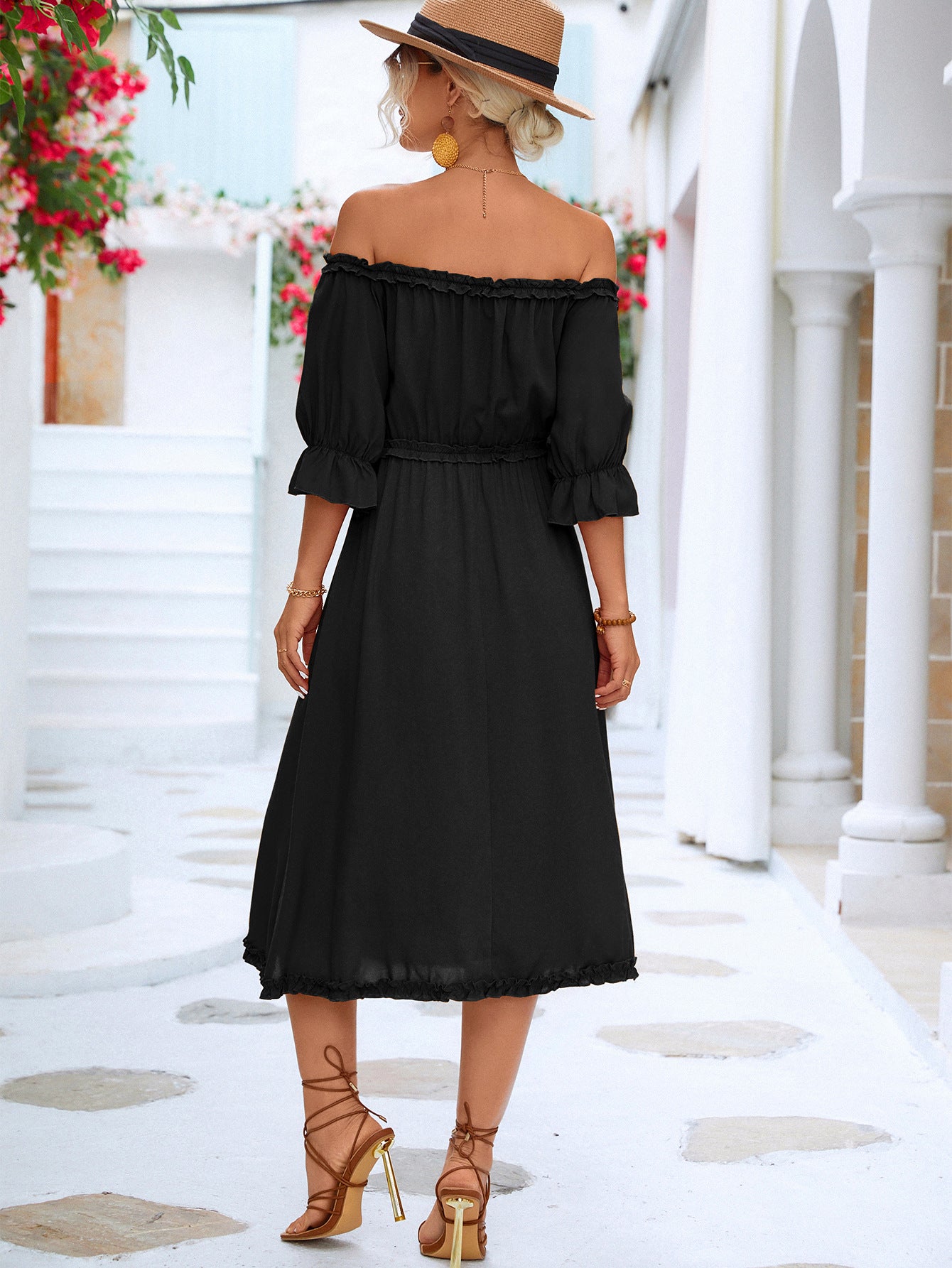 Women's Ruffled Off-shoulder Casual Dress