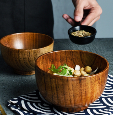 Wooden Bowl Japanese Style Wood Rice Soup Bowl Salad Bowl Food Container Large Small Bowl for Kids Tableware Wooden Utensils - QWIEL®