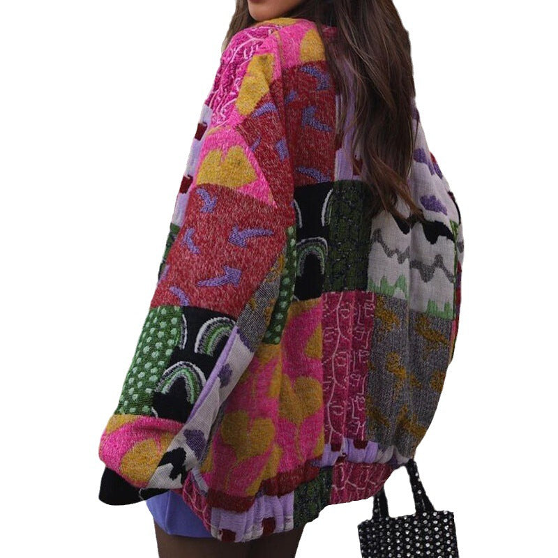 Women's Comfort And Casual Loose And Warm Geometric Printed Sweater Coat