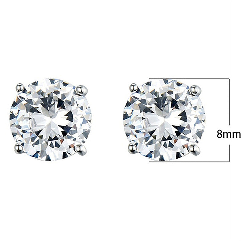 Women's White Diamond Round Cut Four-claw Stud Earrings