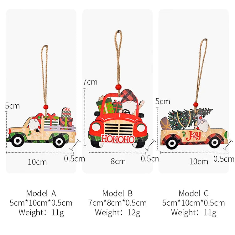 1pc New Year 2022 Gifts Christmas Car Gift Santa Wooden Pendant Xmas DIY Christmas Decorations for Home Ornaments Noel Navidad