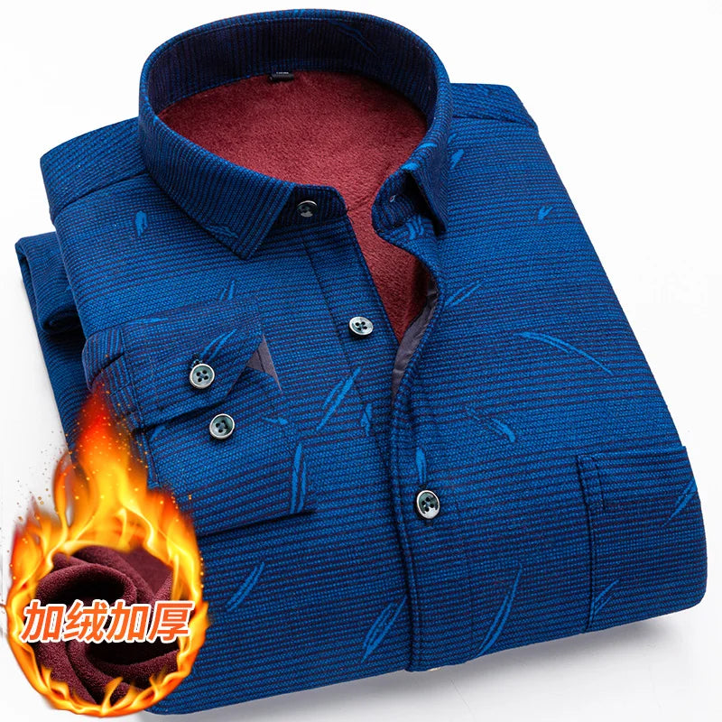 2023 winter Men's fashion long Sleeve Shirts,men thicken Shirt Slim Fit smart casual Shirt Male full size M-5XL CY02