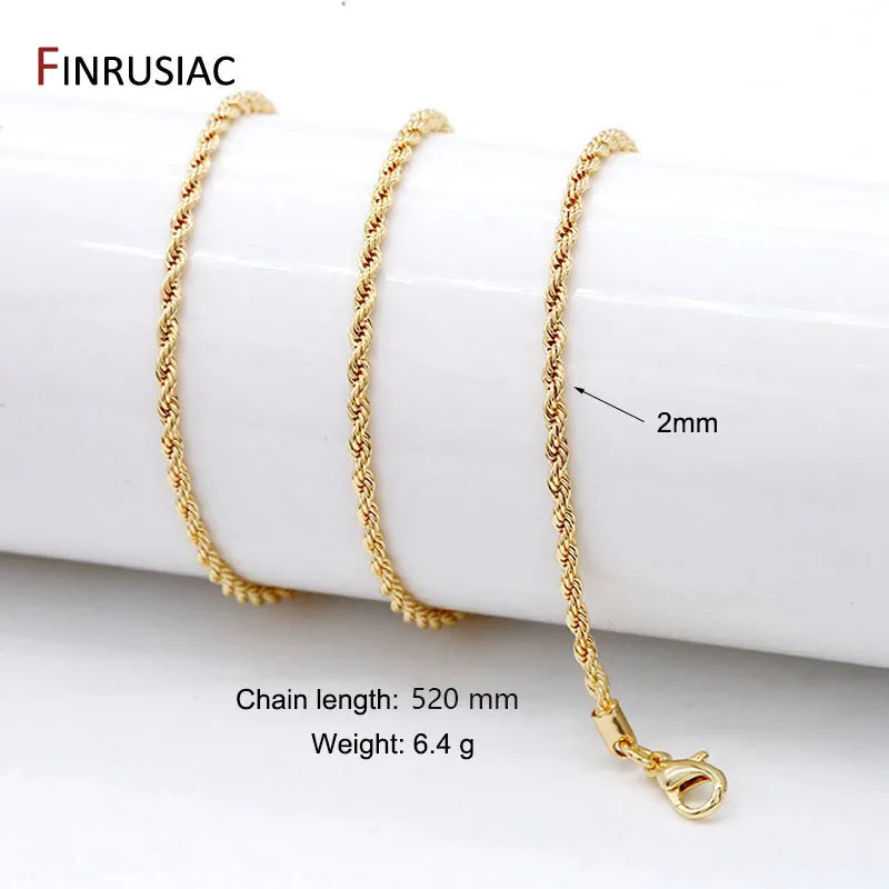 2021 New Trendy Simple 14k Gold Plated Twist Chain 1.2mm/2mm Necklace Chain, DIY Jewelry Accessories