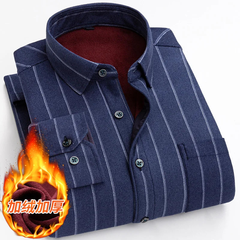 2023 winter Men's fashion long Sleeve Shirts,men thicken Shirt Slim Fit smart casual Shirt Male full size M-5XL CY02