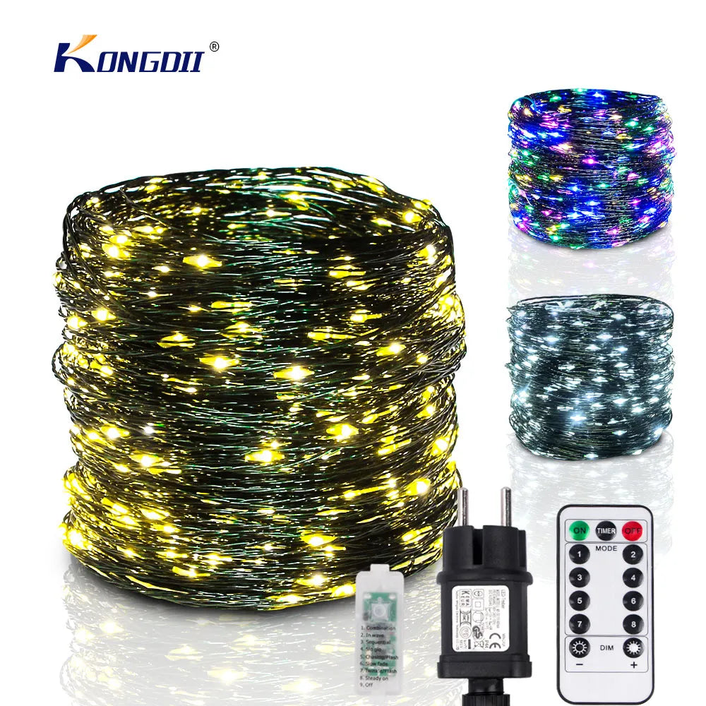 10-200M LED String Lights Fairy Green Wire Outdoor Christmas Light Tree Garland For New Year Street Home Party Wedding Decor