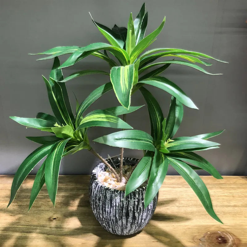 35CM 3 Fork Artificial Desktop Fake Plants Green Plastic Palm Tree Bunch Flower Material Office Living Room Christmas Home Decor