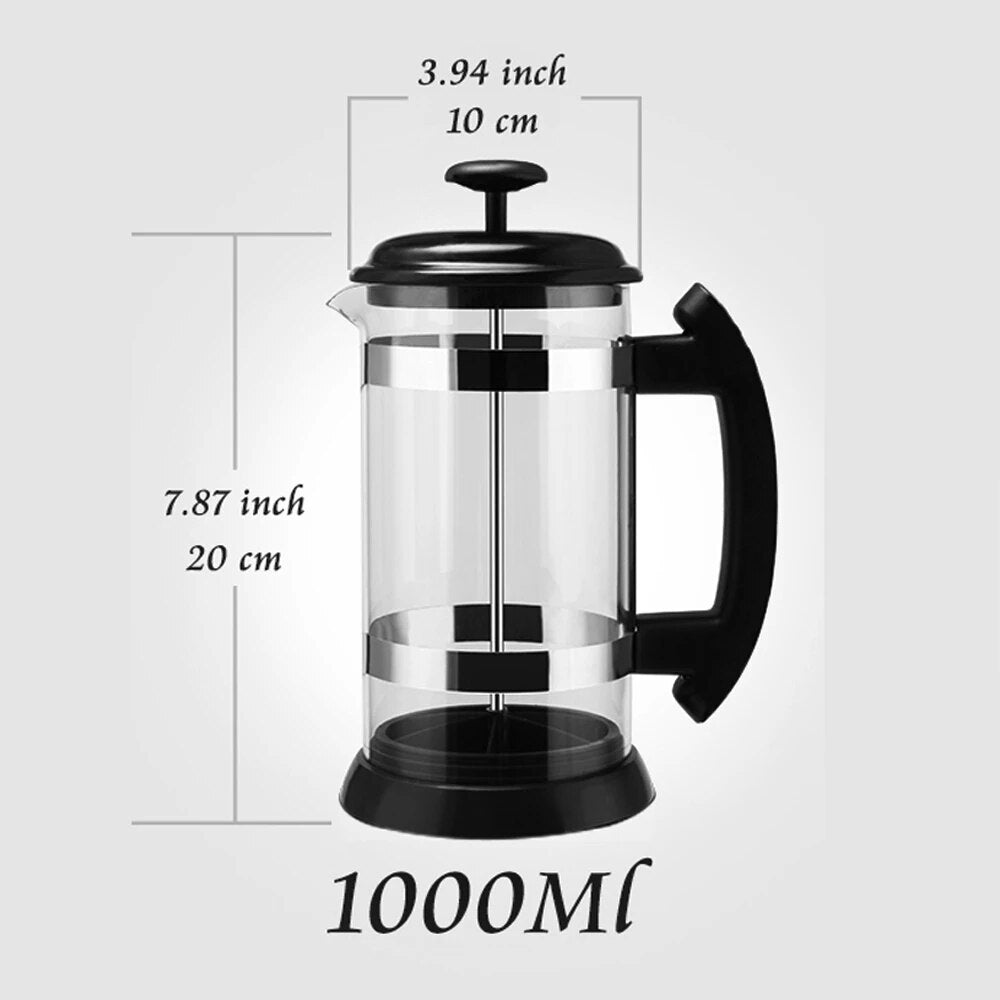 1000ML/ 600ML French Press Coffee Maker High Borosilicate Glass House Coffee Brewer Milk Foam Frother Barista Tea Maker